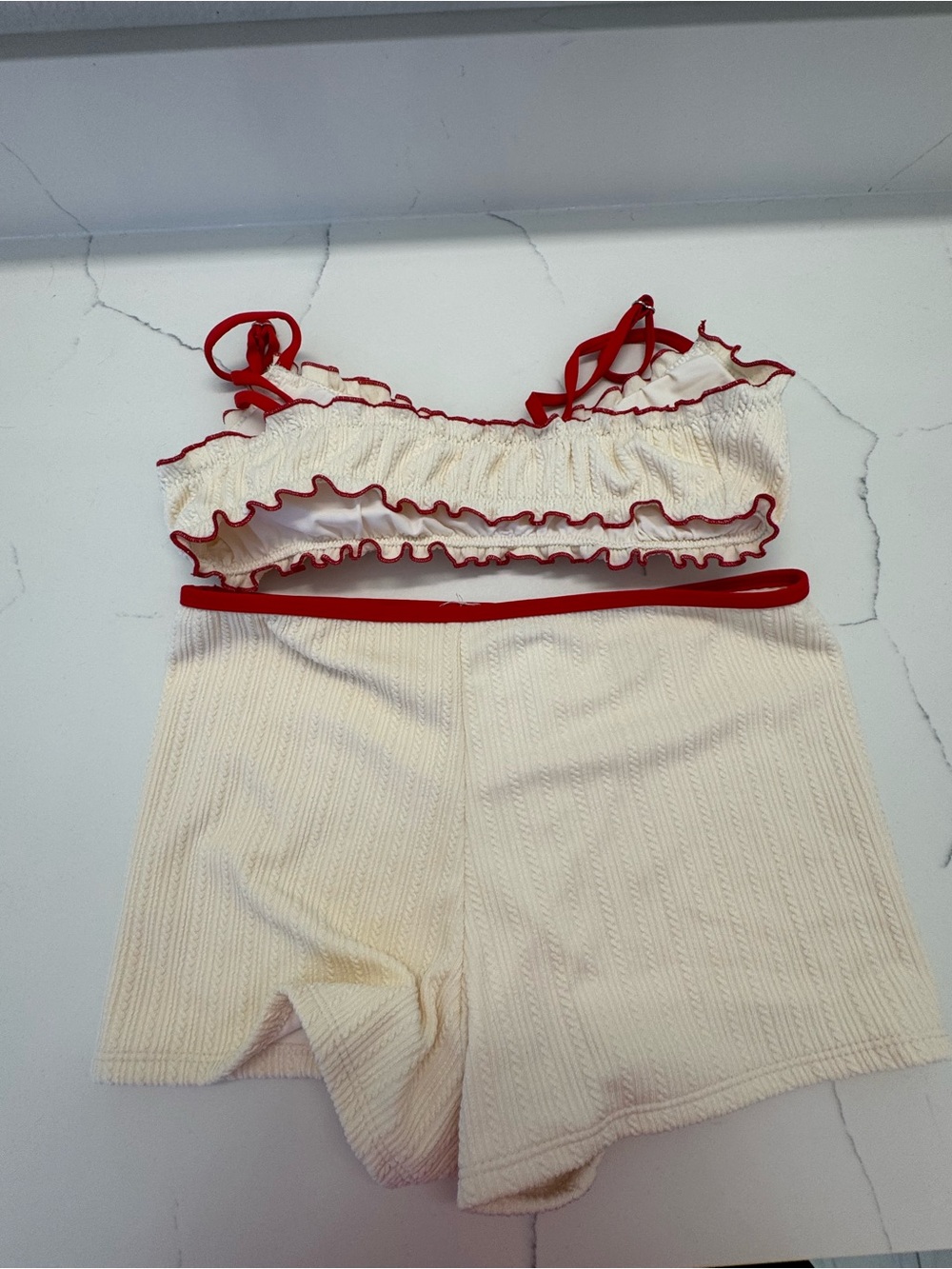 Dippin Daisys Bonita Ruffled Bikini Top & Luisa Shorts in Gardenia Pointelle- S - Picture 4 of 14